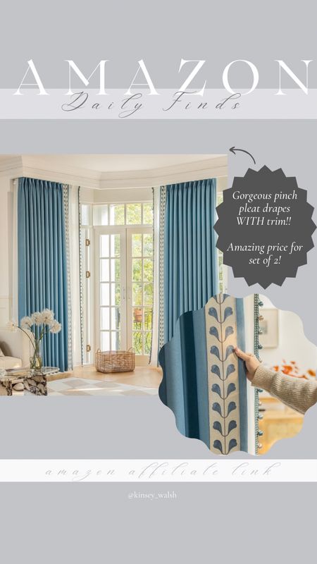 The prettiest Amazon pinch pleat drapes with trim!! 

#LTKhome #LTKstyletip #LTKfindsunder100