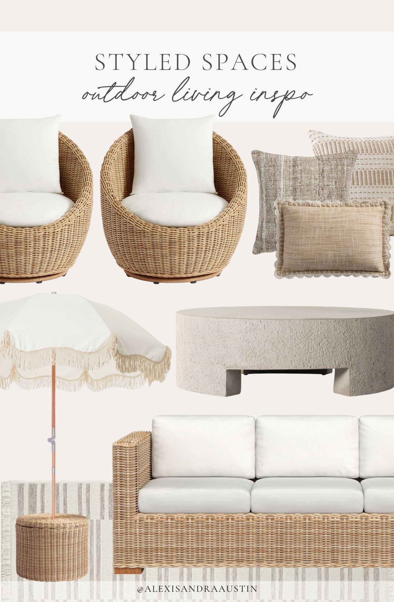 Styled outdoor living space inspo! With warmer weather coming, I’m eyeing all things outdoor for a cozy and quality space for the season.

Home finds, neutral home inspo, furniture favorites, collected style, outdoor finds, spring refresh, wicker chair, coffee table, umbrella details, outdoor throw pillow, outdoor area rug, outdoor sofa, Pottery Barn style, Wayfair, spring spaces, quality over quantity, shop the look!

#LTKHome #LTKSeasonal