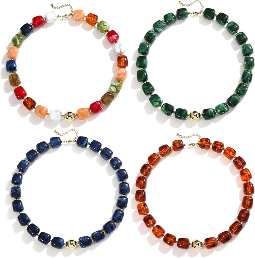 BOMAIL 4PCS Chunky Acrylic Beads Necklaces for Women | Amazon (US)