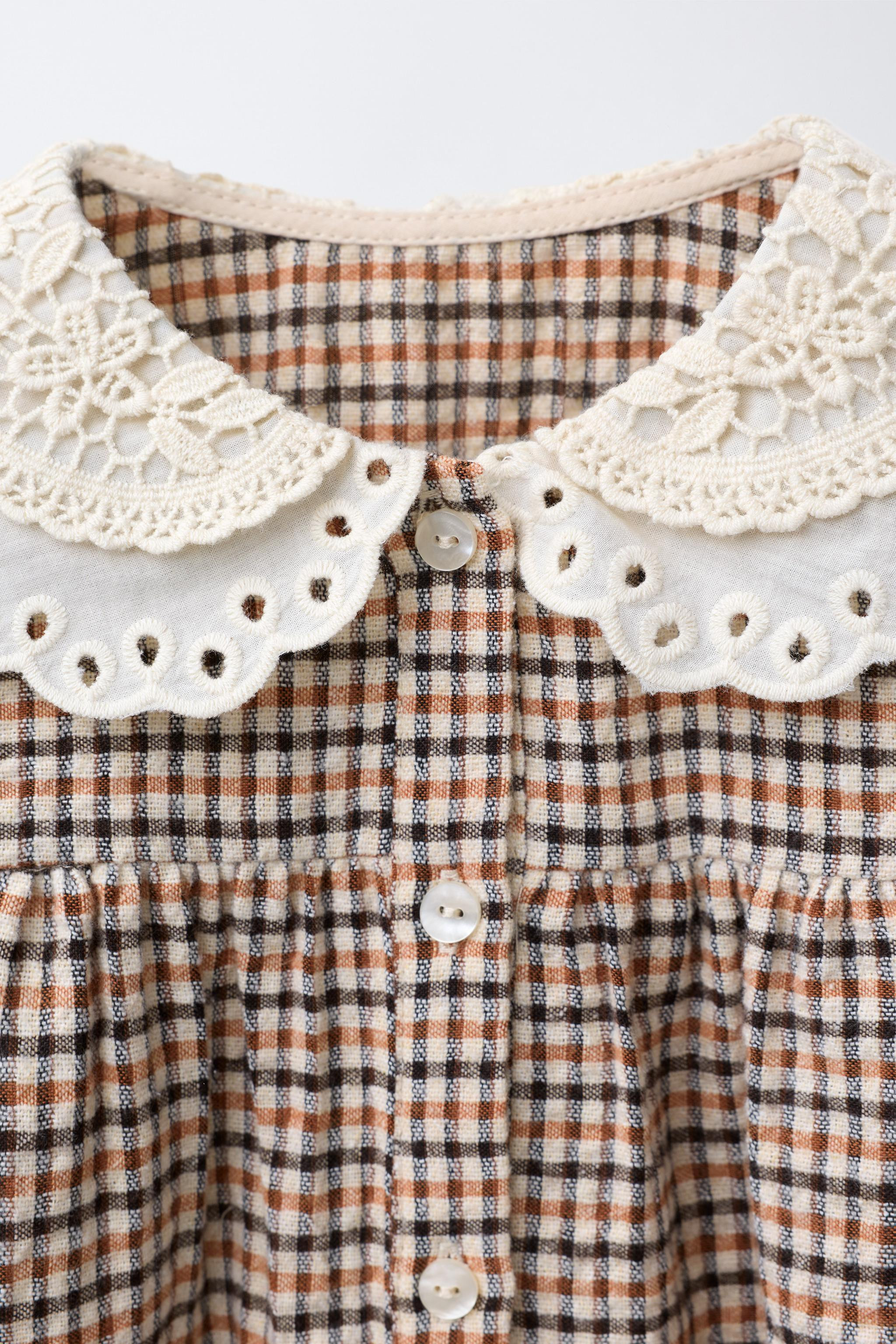 EMBROIDERED COLLAR PLAID SHIRT | Zara US