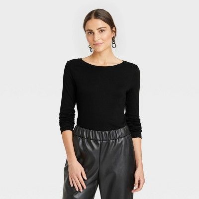 Women&#39;s Long Sleeve Ribbed T-Shirt - A New Day&#8482; Black XS | Target