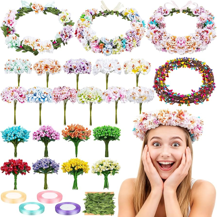 25 Sets DIY Flower Crowns Making Kit, Make Your Own Flower Crown Wreath Handmade Fairy Floral Hai... | Amazon (US)