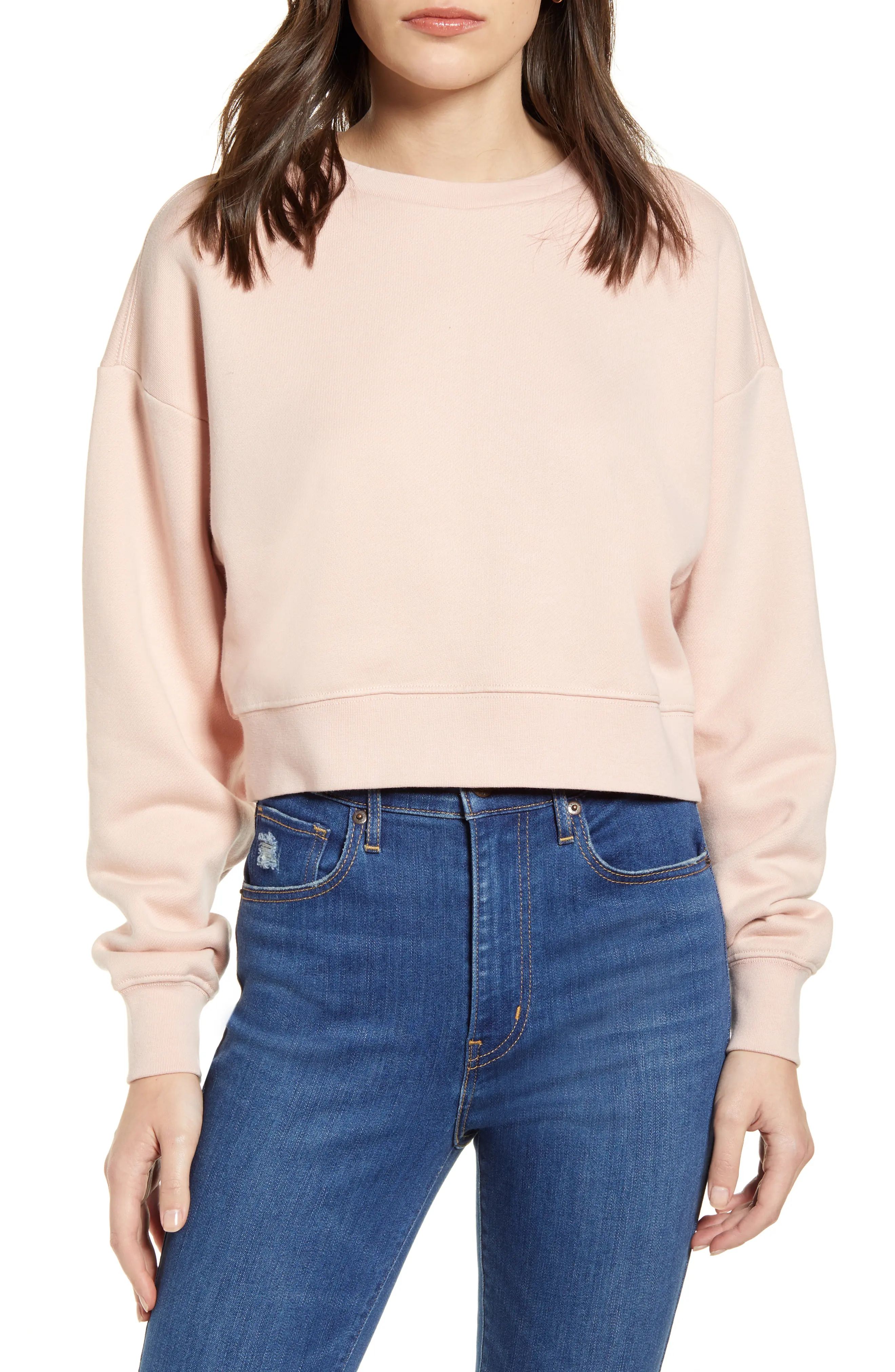 Women's Ninety Percent Organic Cotton Crop Sweatshirt, Size Medium - Pink | Nordstrom
