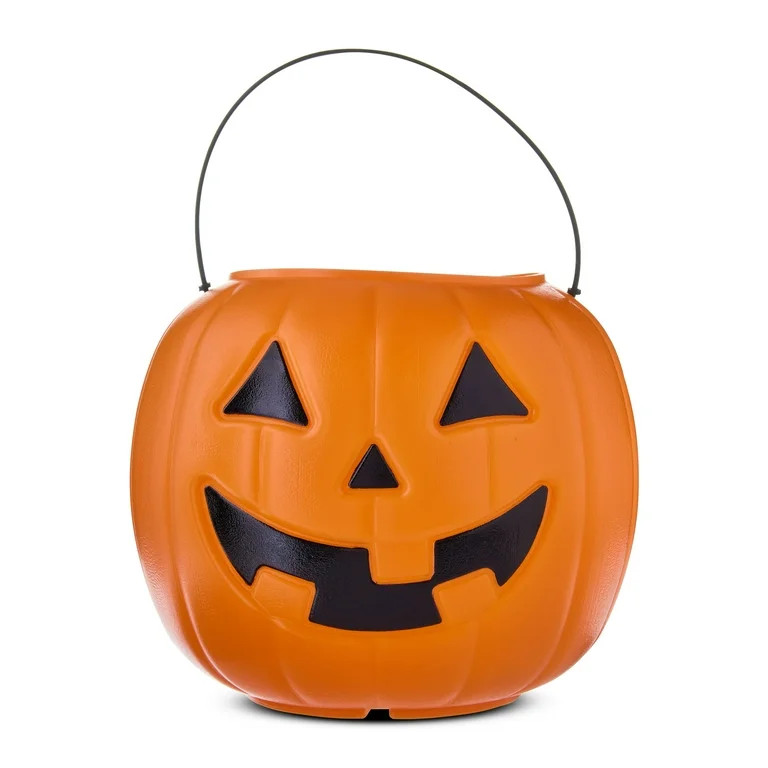 8.5" Orange Pumpkin Pail Halloween Trick-or-Treat Basket, by Way To Celebrate | Walmart (US)