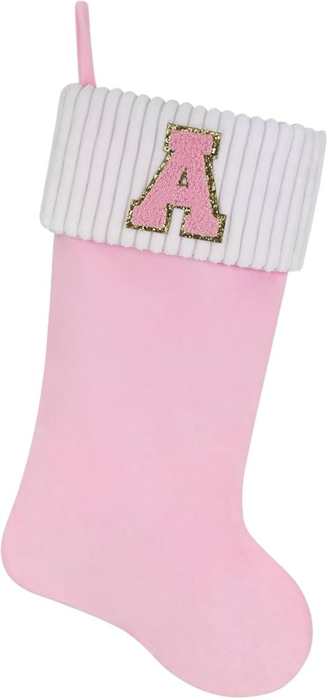 20 Inches Letter Embroidered Christmas Stocking,Personalized Pink Velvet Christmas Stocking,Famil... | Amazon (US)