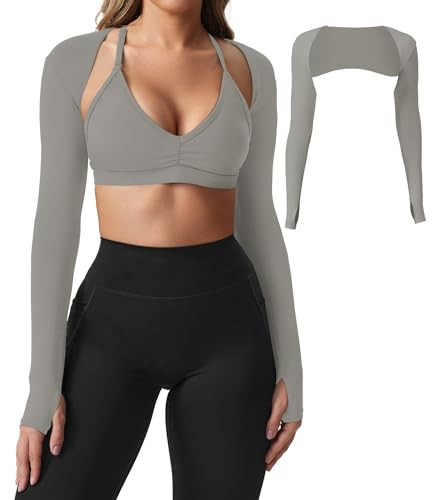 YEOREO Women Crop Top Long Sleeve Bolero Open Front Workout Cropped Shirts Sports Shrug | Amazon (US)