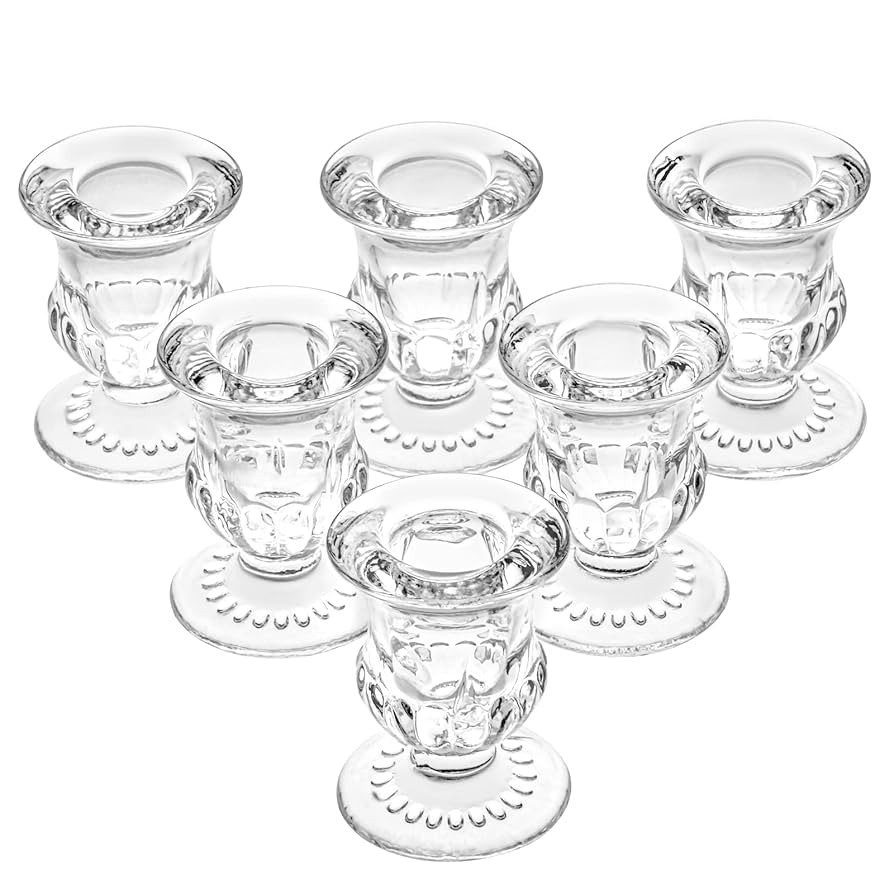Glass Taper Candle Holders Set of 6 Clear Crystal Candle Holders for Candlesticks, Elegant Candle... | Amazon (US)