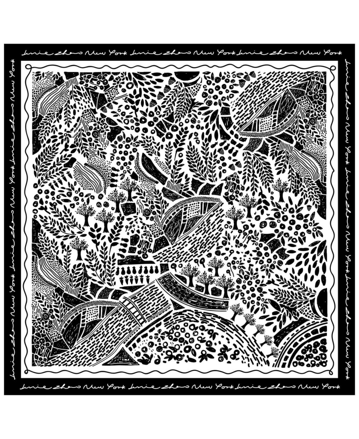 Jessie Zhao New York Double Sided Silk Scarf Of Black Garden - Black and white | Macy's