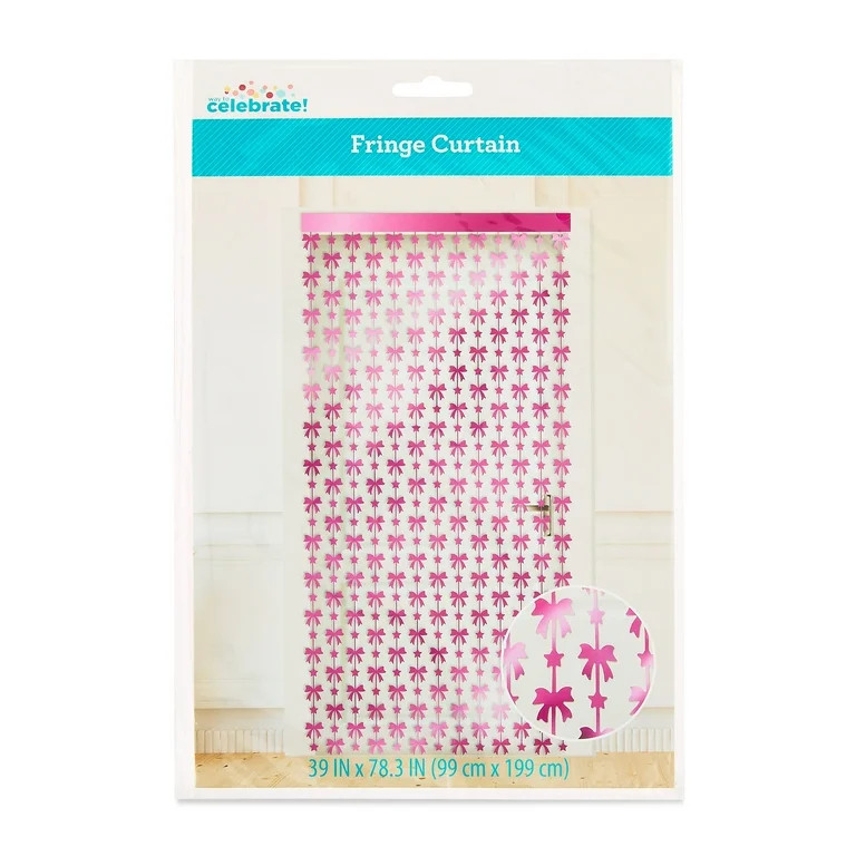 Pink Bows and Stars Foil Fringe Curtain, 39" x 78.3", by Way To Celebrate | Walmart (US)