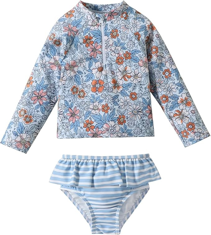 Amazon.com: DREAM BUS Toddler Girls Long Sleeve Swimsuit 2 Piece Rashguard Set Sun Protection Bab... | Amazon (US)