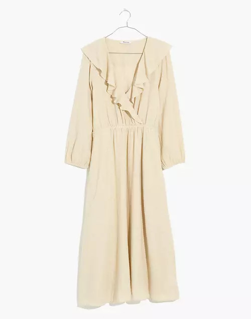 Linen-Cotton Ruffle-Neck Midi Dress | Madewell