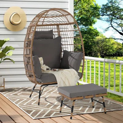Wicker Egg Chair,Rattan Egg Chair Indoor Outdoor,Oversized Large Egg Chairs with Ottoman and Thick Cushions for Porch, Backyard, Balcony | Wayfair North America