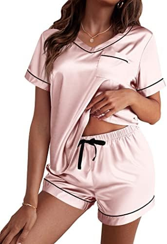 Ekouaer Silk Pajama for Women Short Sleeve Satin Pj Set Two Piece Soft Sleepwear Loungewear, S-XX... | Amazon (US)