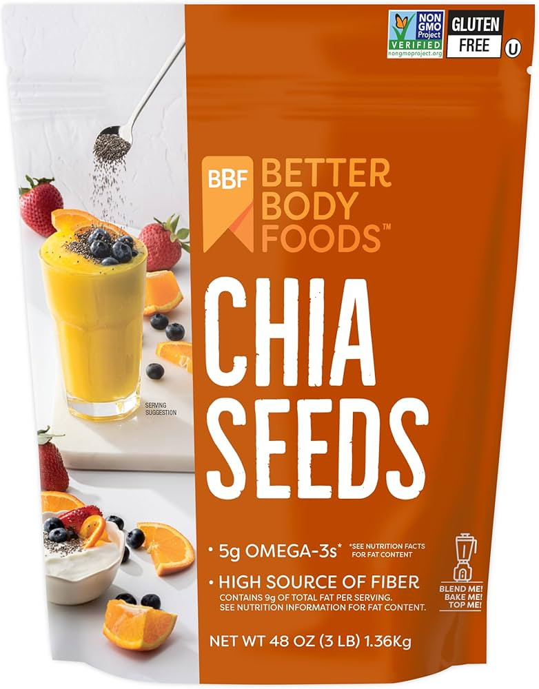 BetterBody Foods Chia Seeds 3 lbs, 48 Oz, with Omega-3, Non-GMO, Gluten Free, Keto Diet Friendly,... | Amazon (US)