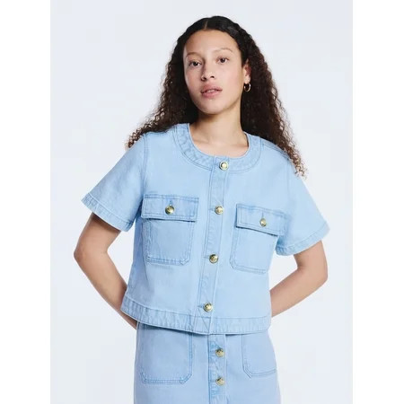 Free Assembly Women s Cropped Denim Jacket with Short Sleeves Sizes XS-XXL | Walmart (US)