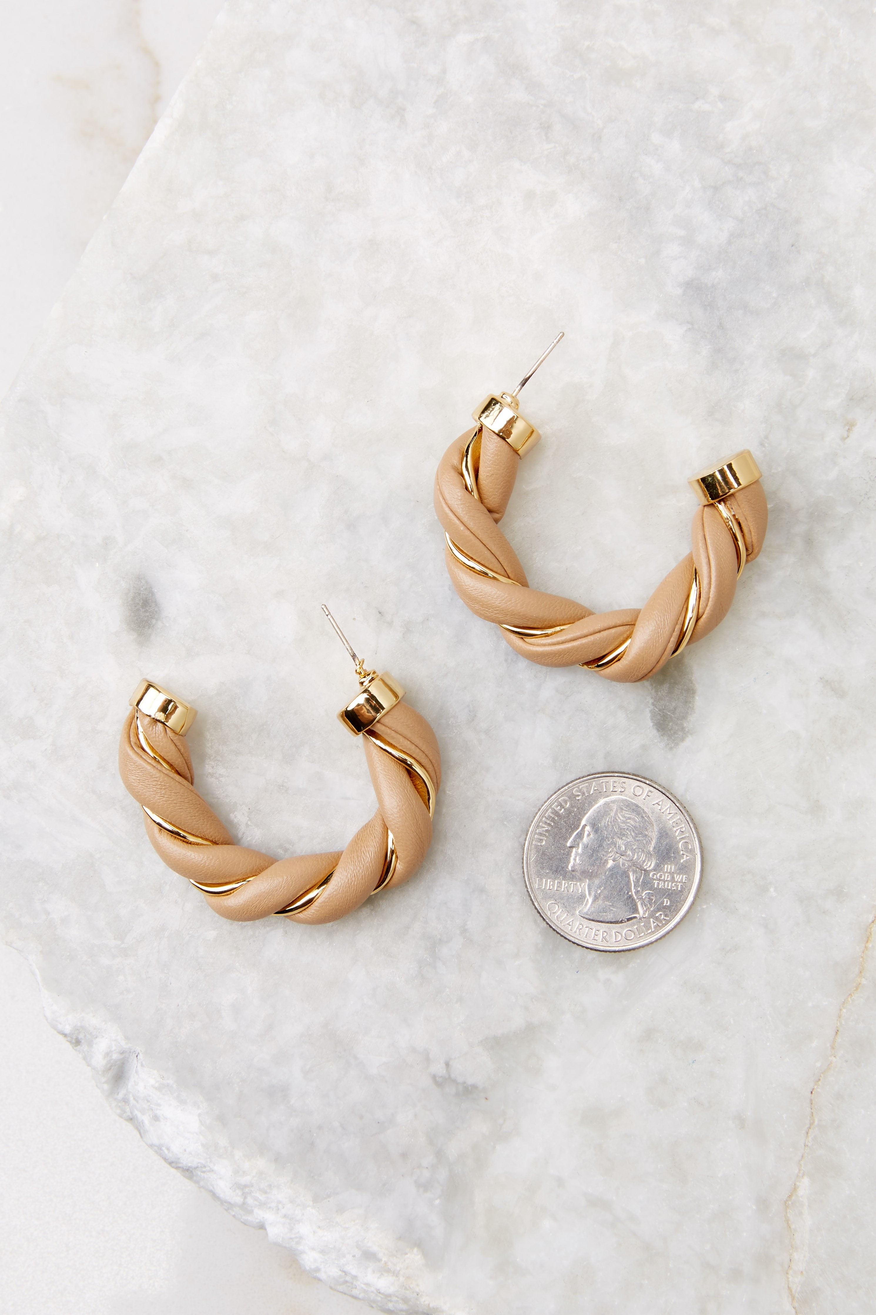 Grab Their Attention Tan Hoop Earrings | Red Dress 