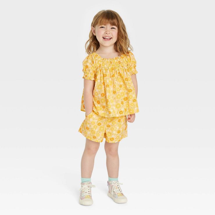 Toddler Girls' Floral Poplin Top & Shorts Set - Cat & Jack™ Yellow | Target