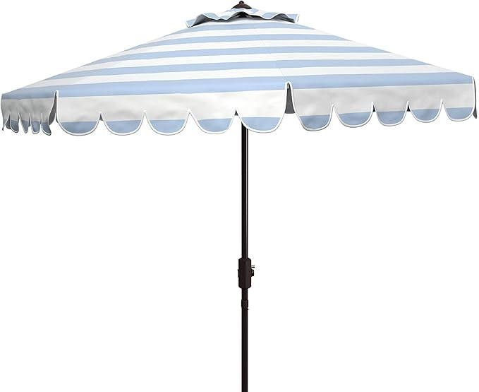 SAFAVIEH PAT8011A Outdoor Collection Single Scallop Striped 9Ft Crank Push Button Tilt Umbrella | Amazon (US)