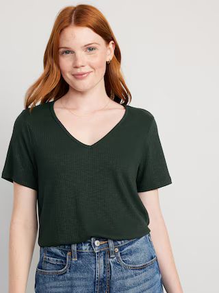 Luxe V-Neck Ribbed Slub-Knit T-Shirt for Women | Old Navy (US)
