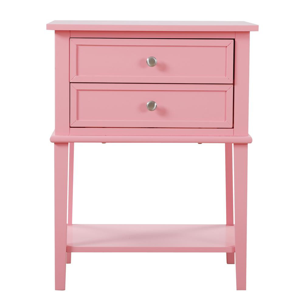 Passion Furniture Newton 2-Drawer Pink Nightstand (28 in. H x 16 in. W x 22 in. D) | The Home Depot