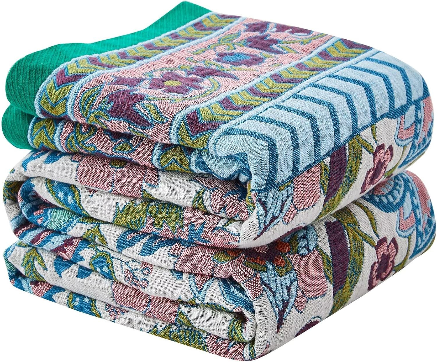 Boho Blanket Soft Muslin BohoThrow Blanket, 100% Cotton Floral Printed Farmhouse Decor All Season Reversible Rustic Throw for Sofa Couch Chair (White, 60"x80") | Amazon (US)