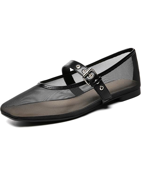 Rihero Mesh Ballet Flats for Women Square Toe Mary Jane Flats Comfortable Casual Ballerina Shoes | Amazon (CA)