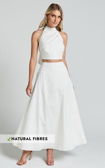 Amalie The Label - Cartia Linen Blend High Waisted Maxi Skirt in White | Showpo (ANZ)