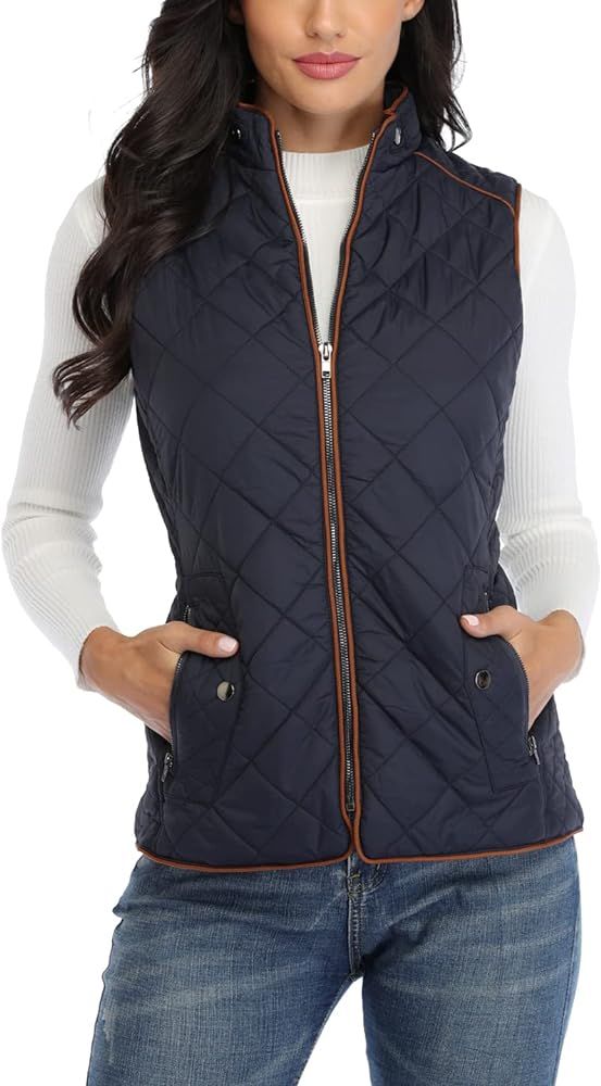 Anienaya Women's Lightweight Padded Vest Stand Collar Sleeveless Quilted Zip Up Warm Jacket w 2 P... | Amazon (US)
