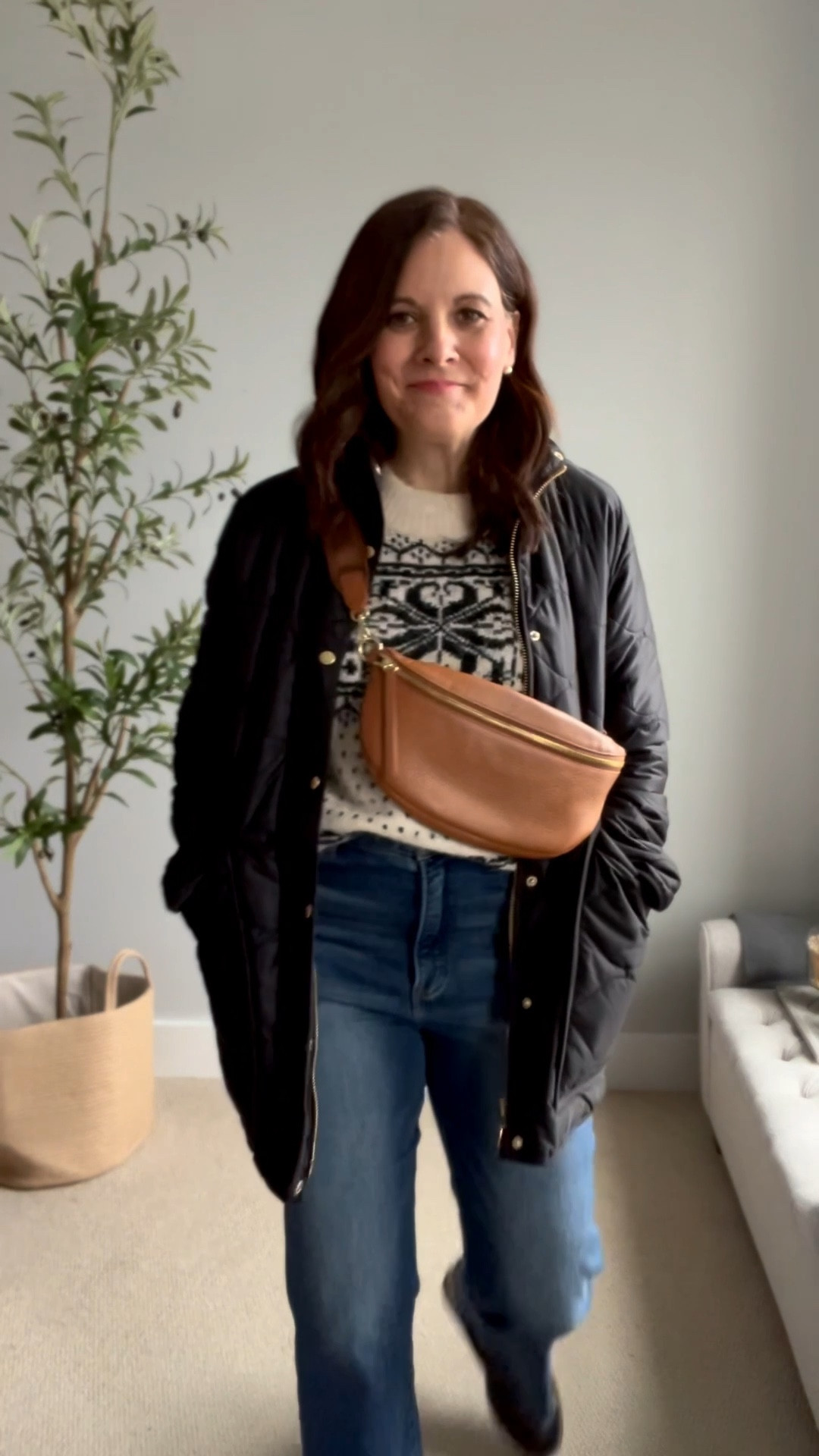 Today’s lunch and errands outfit. Winter has arrived. We had 3 inches of snow on Thursday and it’s been in the 30s ever since. Loving this new Target fair isle sweater. I’m in a Medium. I’m also in a Medium in this black quilted Quince coat. This brown Quince crossbody bag adds a pop of contrasting color. First time Quince customers can take 10% off your purchase using promo code INFG-25BESOYOUMIDLIFE10. These are Risen kick crop jeans from Social Threads. They are so soft, slimming in the tummy, and fit true to size. Get 20% off at checkout through 12/13. Sizes are dwindling. 

#LTKOver40 #LTKMidsize #LTKSeasonal