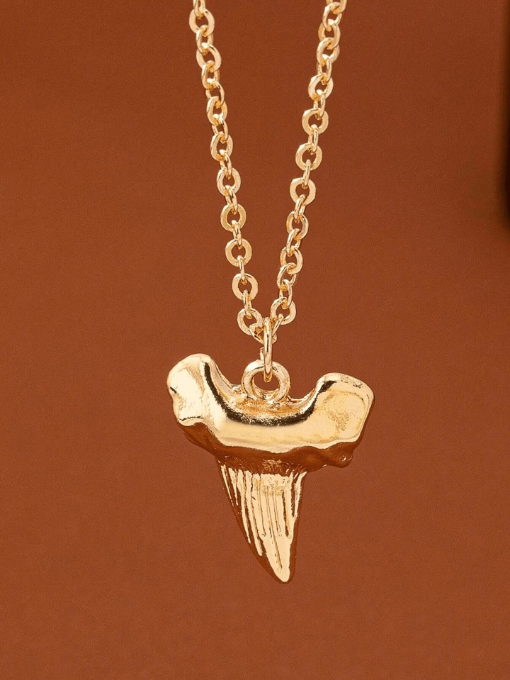 1pc Golden Alloy Retro Vintage Shark Tooth Pendant Necklace, Personal Style Fashion Accessory For Gift, Party, Daily Wear | SHEIN