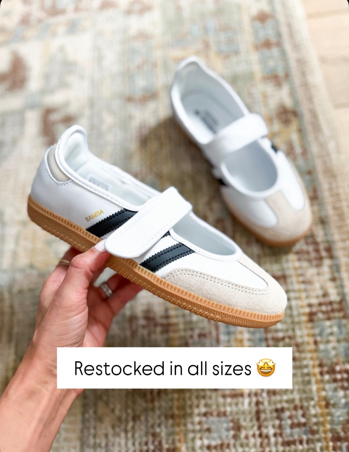 Adidas samba Jane - print a little bit big but I did not size down because you can adjust the strap. Definitely size down, though if you are sometimes in between sizes. So comfortable, I love pairing these with dresses or pants for travel and every day!

#LTKmomlife #LTKootd #LTKTravel