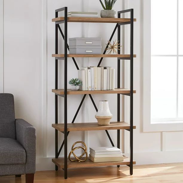 Better Homes & Gardens Jace 5 Shelf Bookcase, Natural Oak - Walmart.com | Walmart (US)