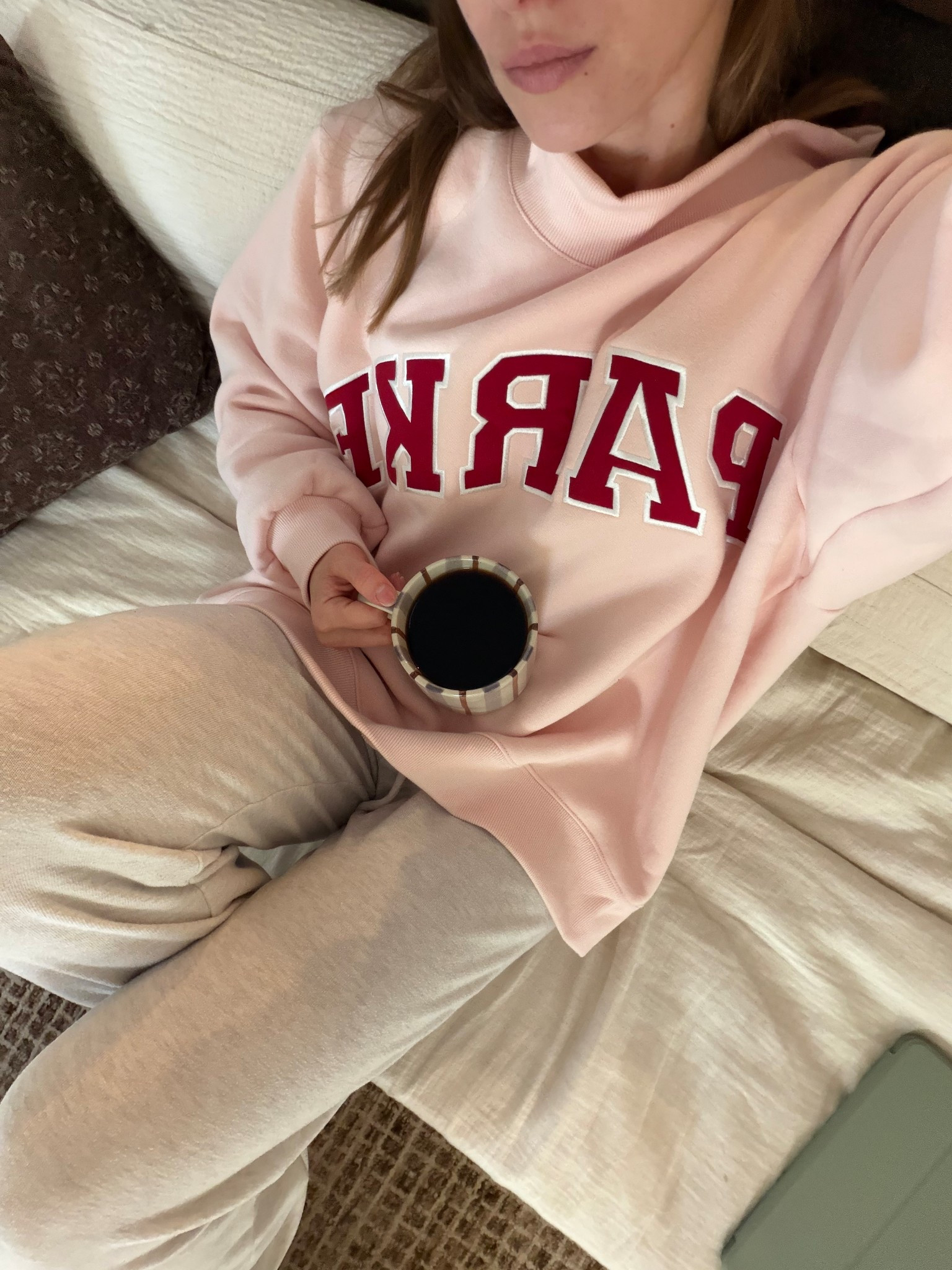 1/25/26 Snow-day cozy morning essentials 🤍 Wearing my Aritzia lounge pants, sipping coffee from my striped Anthropologie mug, and bundled up in my PARKE sweatshirt from the Valentine’s Day drop launching 1/27. Simple, warm, and perfect for staying in during a storm.

#LTKValentine #LTKootd #LTKmorningroutine