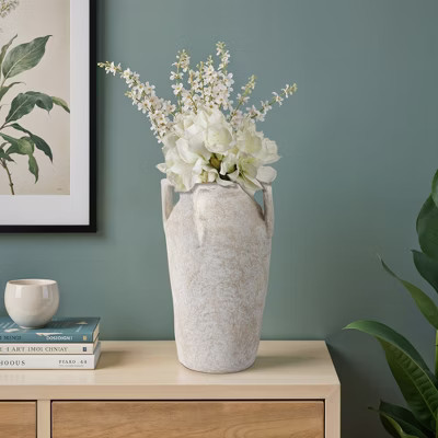 Rustic Handcrafted Boho Ceramic Vase with Handles - Perfect Home Accent for Living Room Decor, Bedroom, Office, and Room Display - 20", White | Target