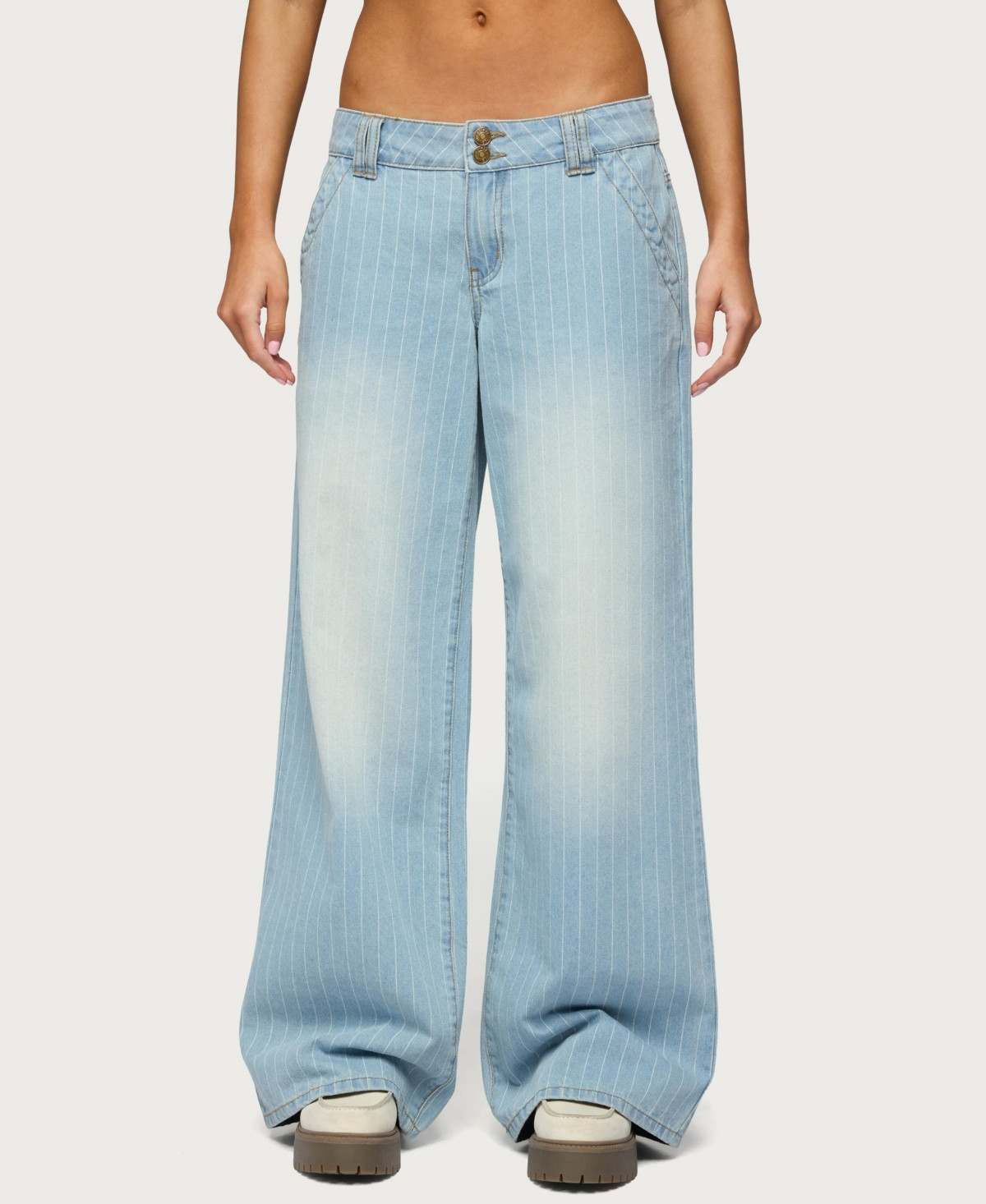 Edikted Womens Cory Striped Low Rise Jeans - Light-blue | Macy's
