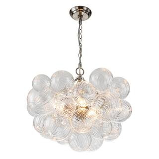 Neuvy 24 in.W 3-Light Nickel Bubble, Crystal Cluster, Globe Chandelier with Swirled Glass Shades ... | The Home Depot