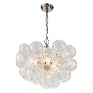Neuvy 24 in.W 3-Light Nickel Bubble, Crystal Cluster, Globe Chandelier with Swirled Glass Shades ... | The Home Depot