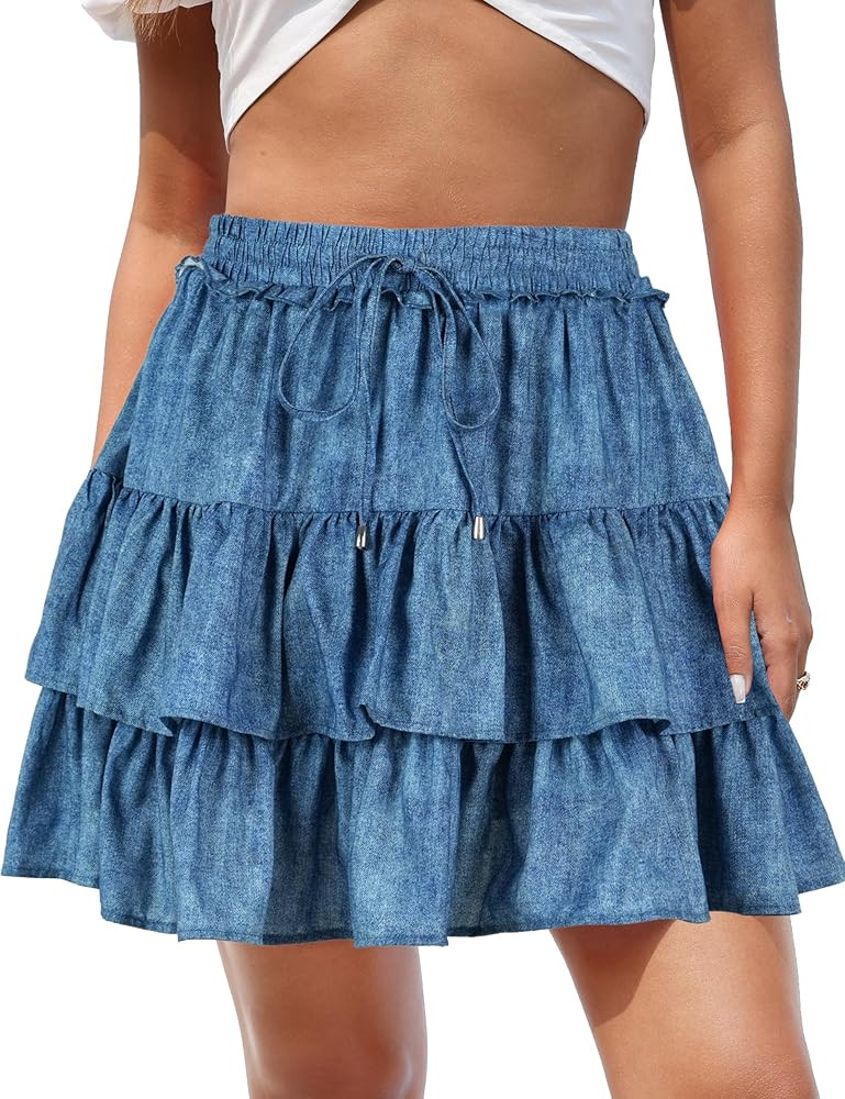Hanpceirs Mini Skirts for Women Boho Ruffled Athletic Tennis Skorts Casual High Waist A-Line Shor... | Amazon (US)