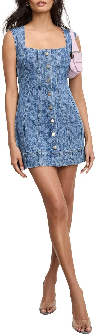 Button-Up Floral Power Stretch Denim Minidress | Nordstrom