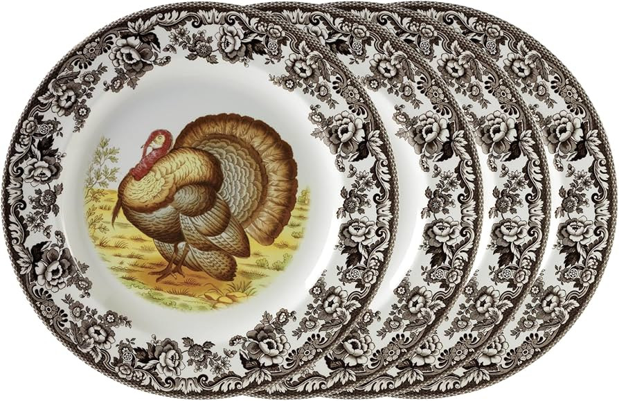 Spode Woodland Turkey Set of 4 Salad Plates, 8", Fine Earthenware, Made in England, Game Bird Des... | Amazon (US)