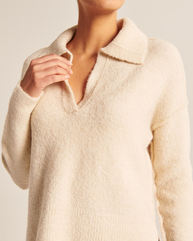 Boucle Notch-Neck Sweater Polo | Abercrombie & Fitch (US)