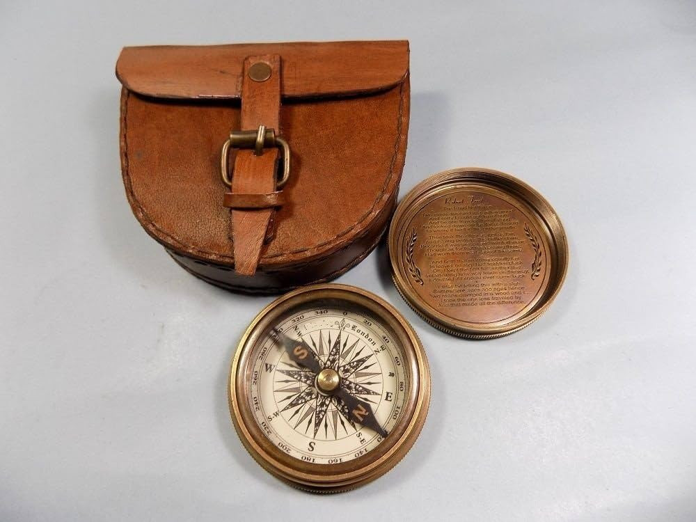 Authentic Vintage Style Brass Pocket Compass with Leather Case Rustic Vintage Home Decor Gifts | Amazon (US)