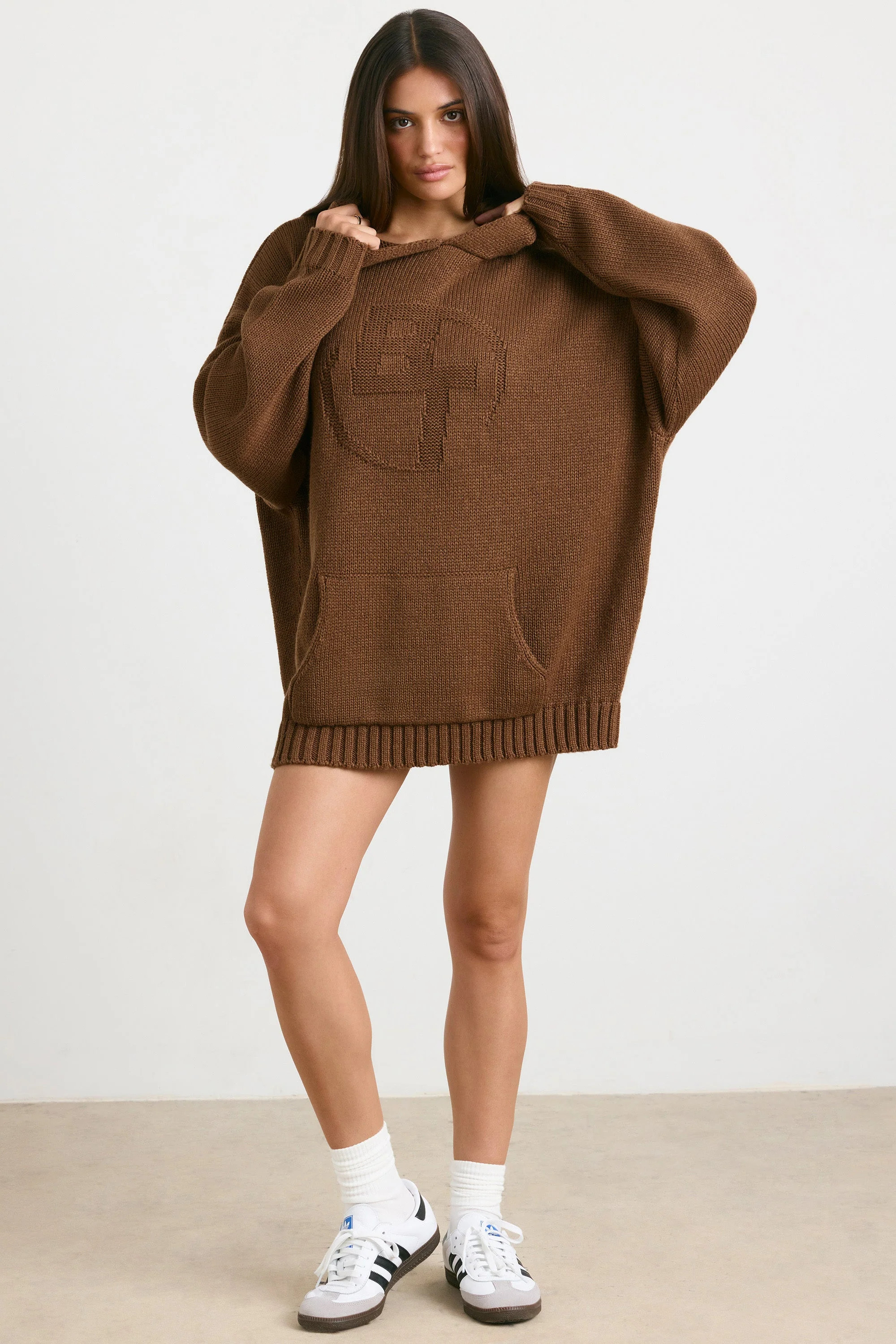 Oversized Chunky Knit Hoodie in Espresso | Oh Polly