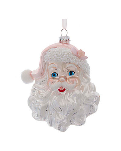 Kurt Adler 5.9in Glass White/Pink Santa Head Ornament | Gilt