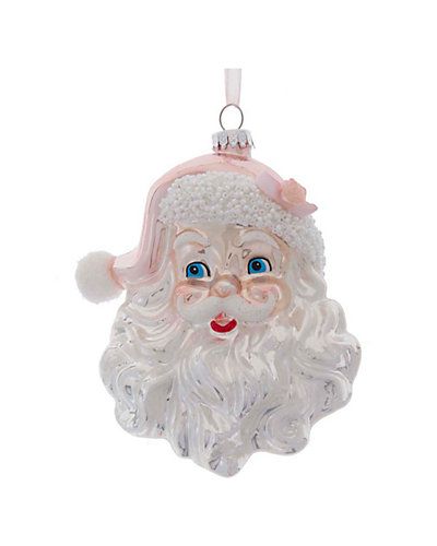 Kurt Adler 5.9in Glass White/Pink Santa Head Ornament | Gilt