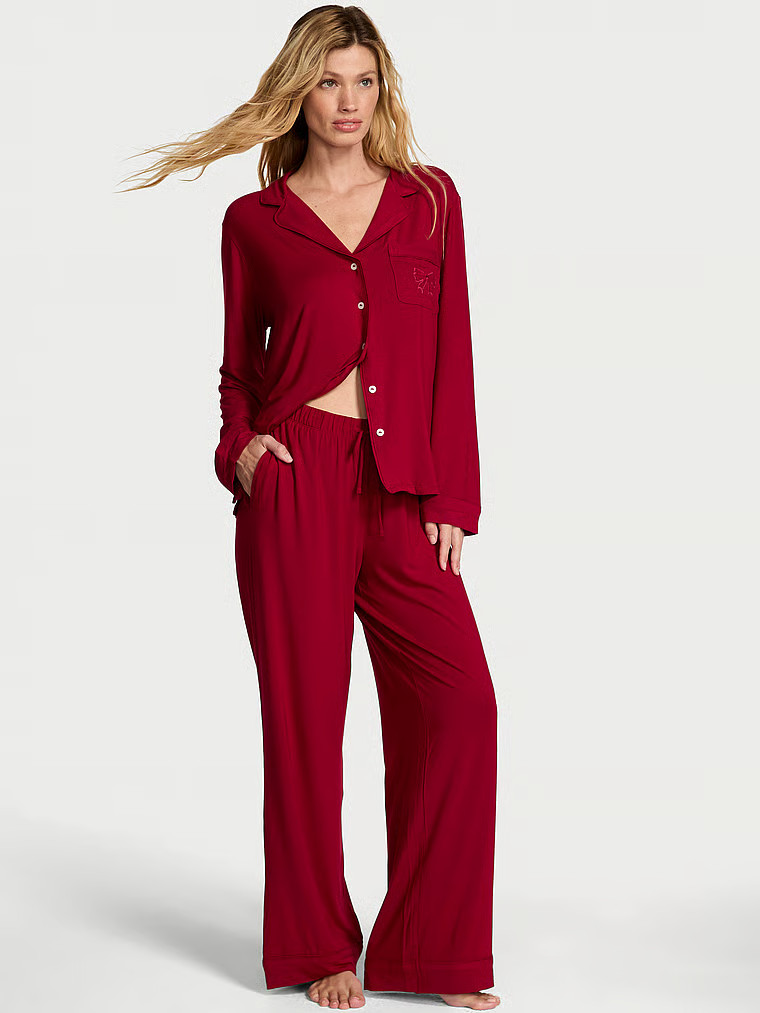 Buy Modal Soft Bow Long Pajama Set, Red Lacquer W Bow - Order Pajamas Sets online - Victoria's Se... | Victoria's Secret (US / CA )