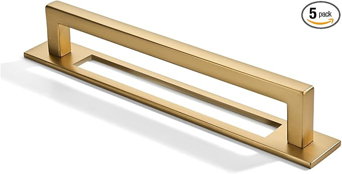 5 Pack 6 Inch Center to Center Brushed Brass Cabinet Pull with Backplate Heavy-Duty Handles with ... | Amazon (US)