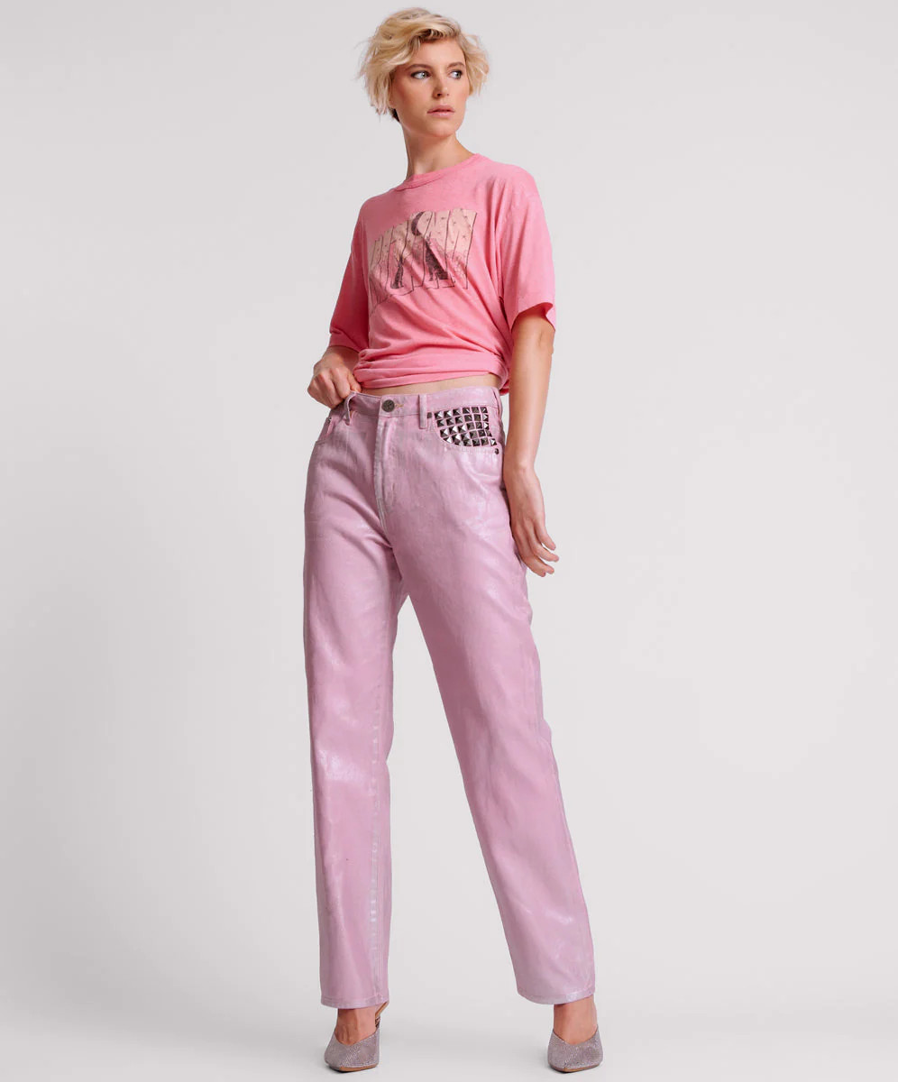 One Teaspoon Pink Envy Foil Awesome Baggies High Waist Jeans | OneTeaspoon