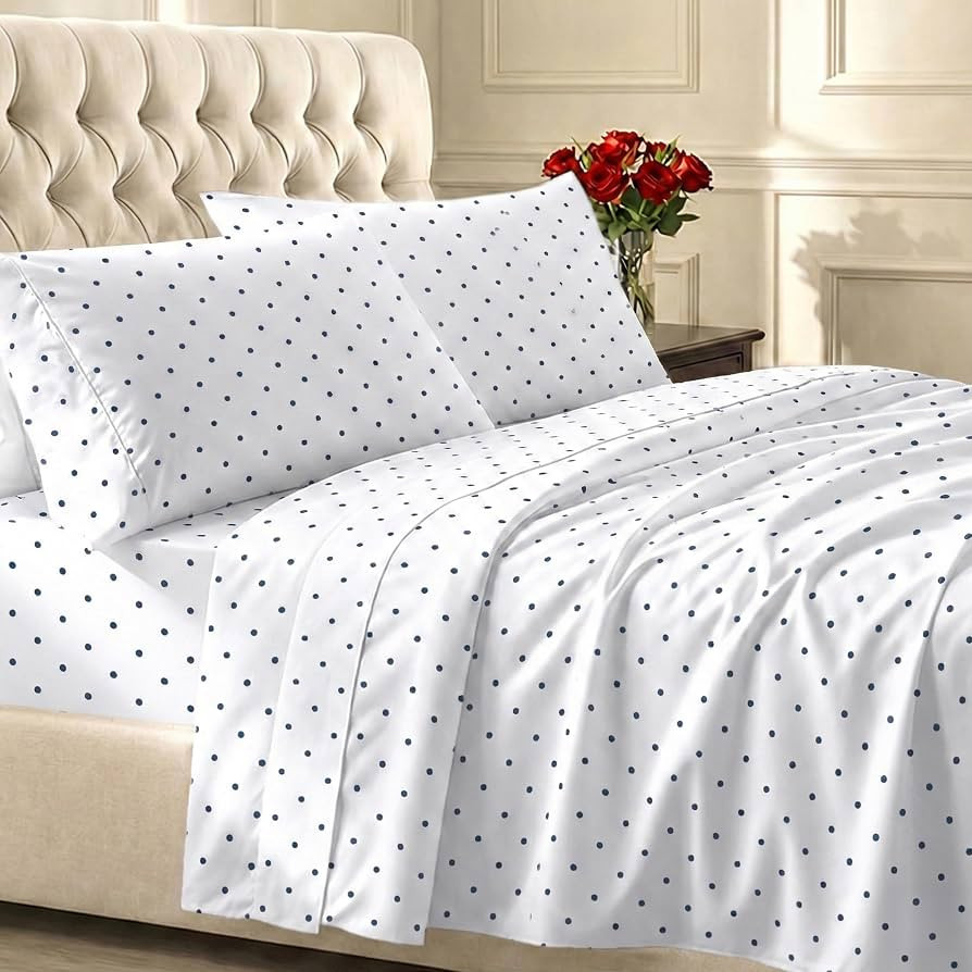 California Design Den Soft 100% Cotton Queen Bed Sheet Set, Polka Dot Print | Amazon (US)
