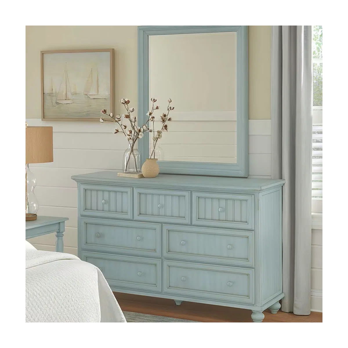 Timeless Elegant Blue Distressed Wood 7-Drawer Dresser with Smooth Full-Extension Glides and Clas... | Wayfair North America